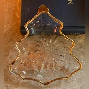 Gold trim Christmas tree dish.